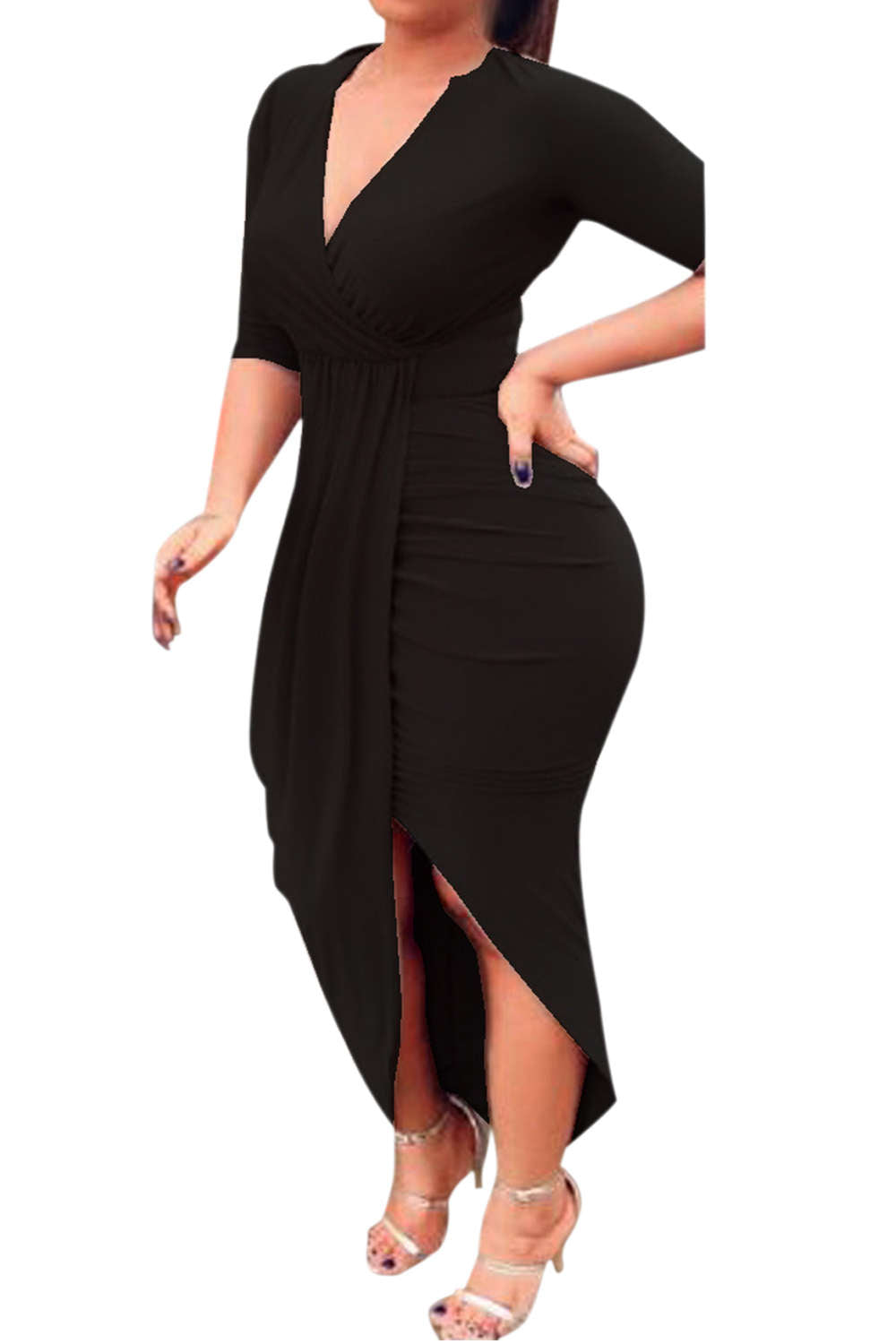 Iyasson Womens Deep V Neck Bodycon Wrap Dress