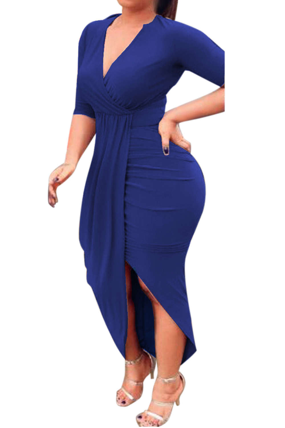 Iyasson Womens Deep V Neck Bodycon Wrap Dress