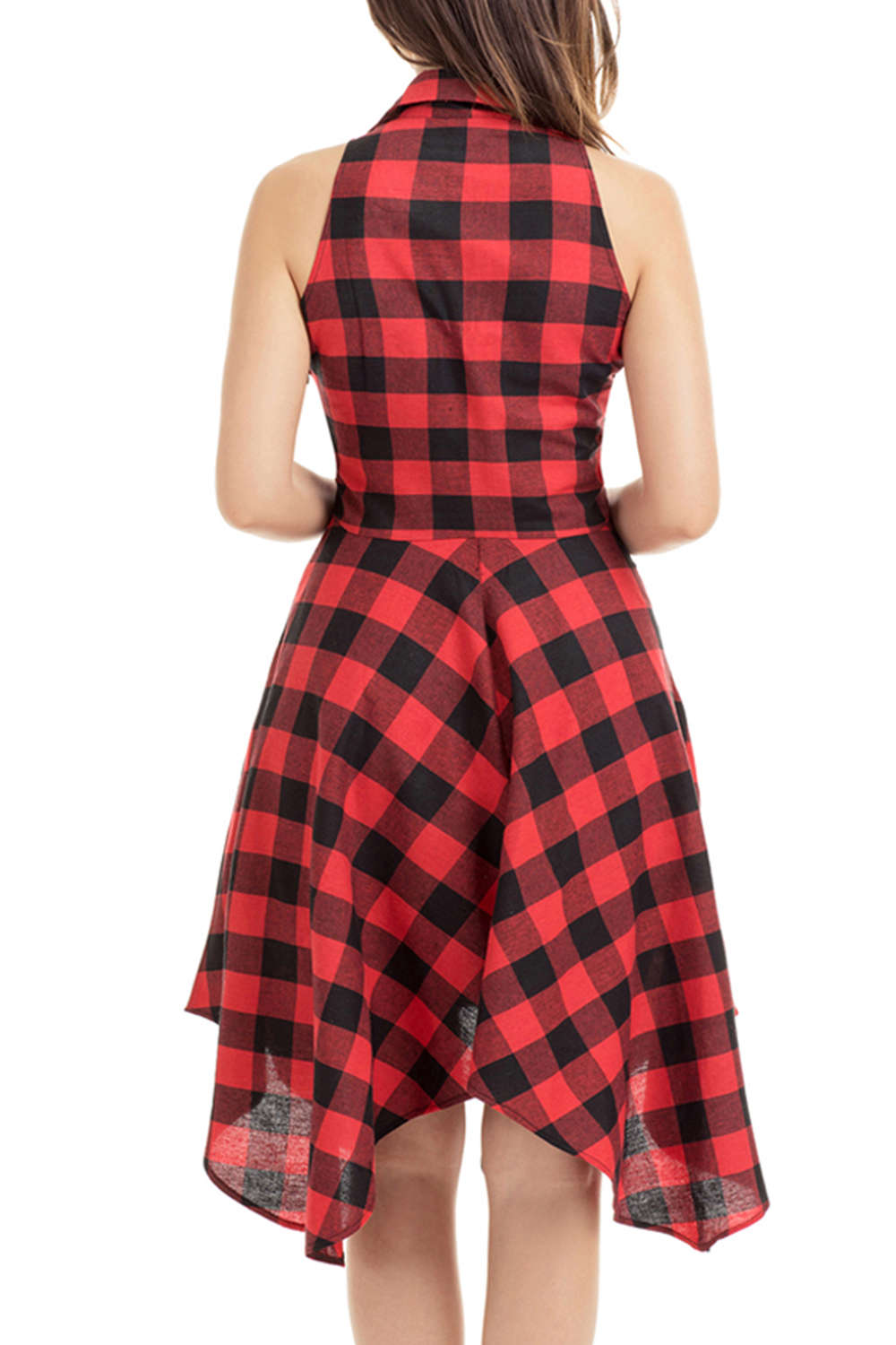 Iyasson Gingham Sleeveless Shirt Dress