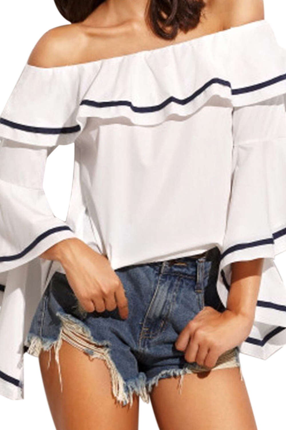 Iyasson Off Shoulder Flare Sleeve Casual Blouse