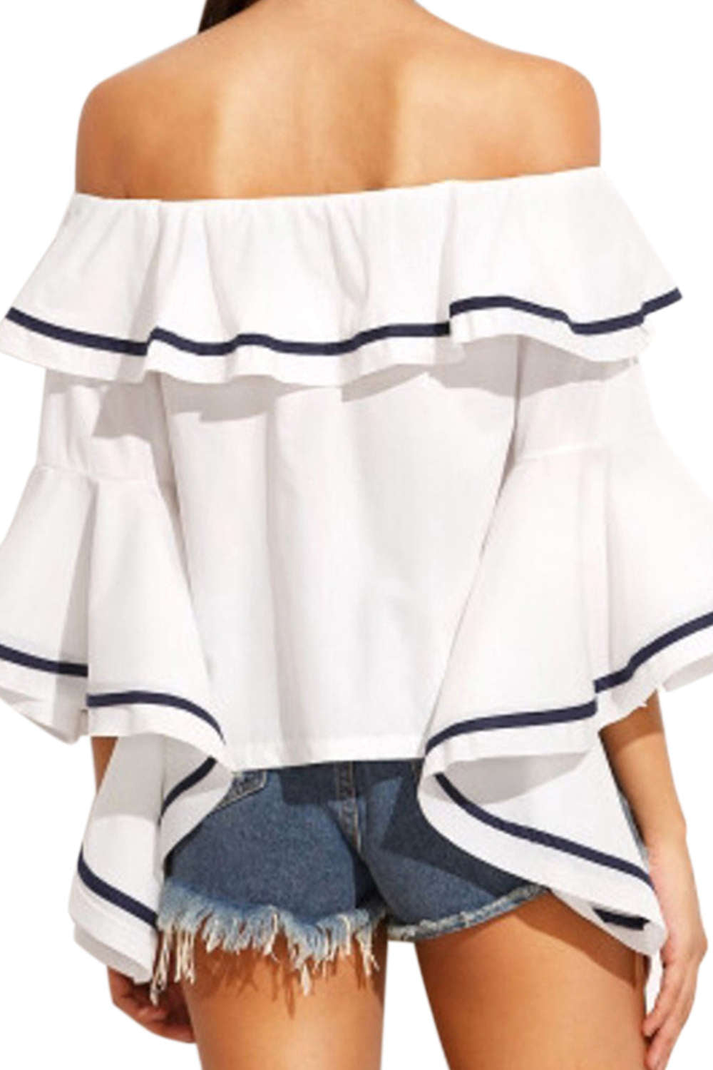 Iyasson Off Shoulder Flare Sleeve Casual Blouse