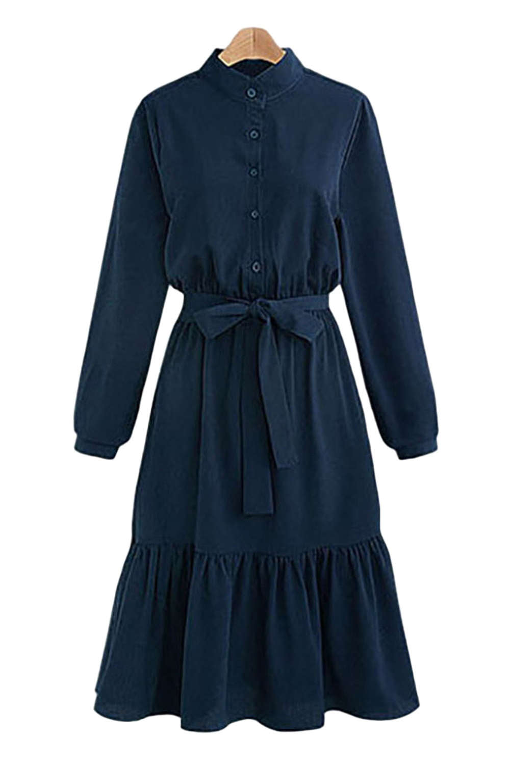 Iyasson Buttons at front Flounced Hem Midi Dress