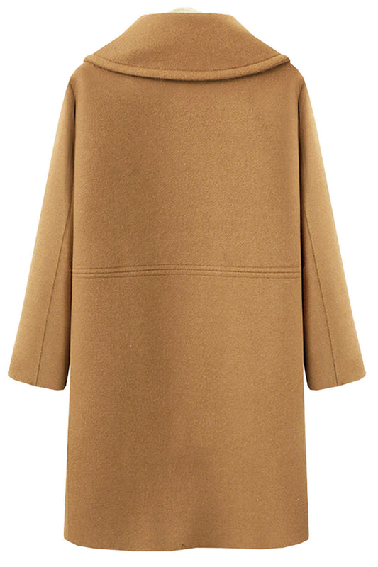 Iyasson Solid Lapel Long Woolen Coat