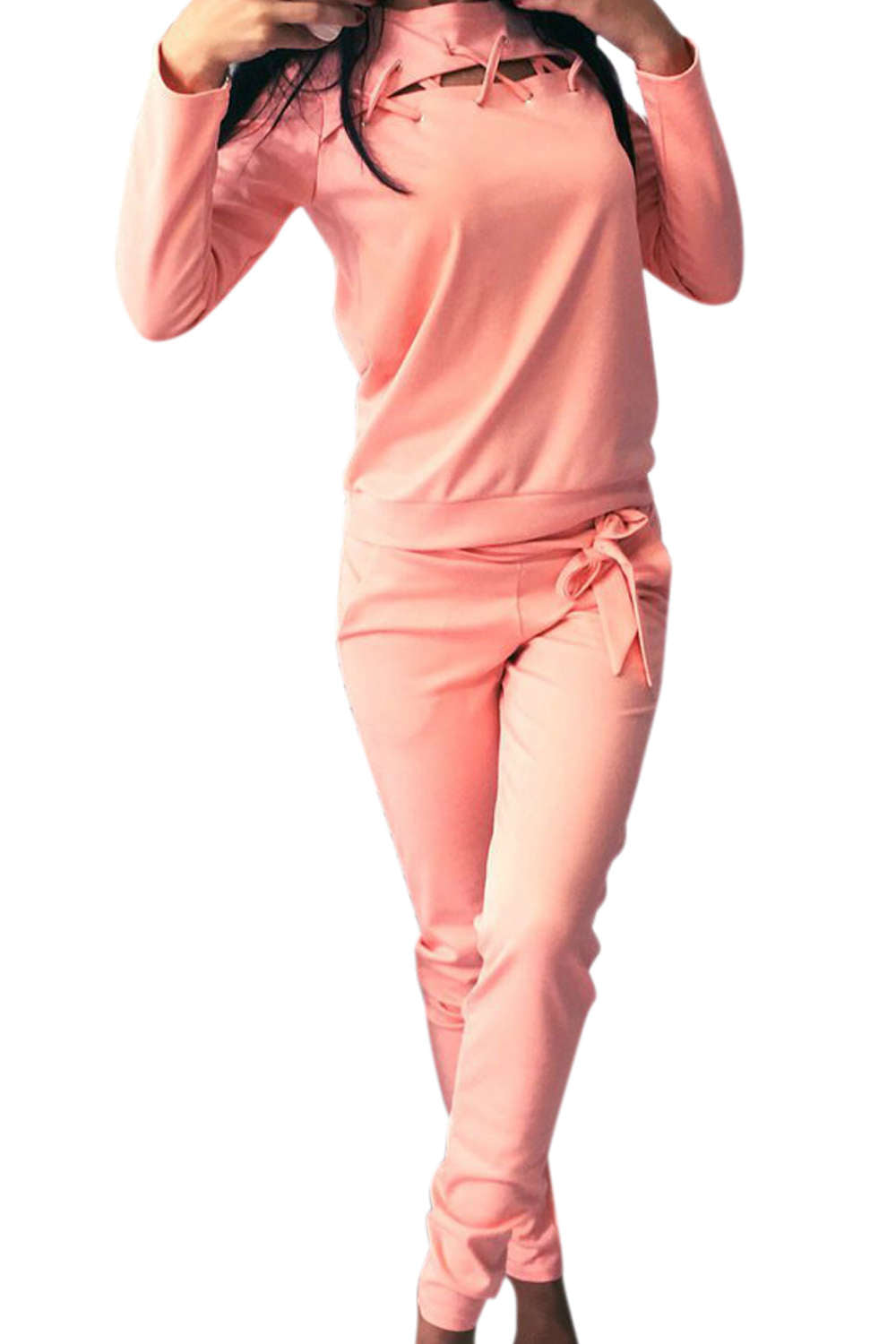 Iyasson Front Cross Design Long Sleeve Two-piece Hoodie