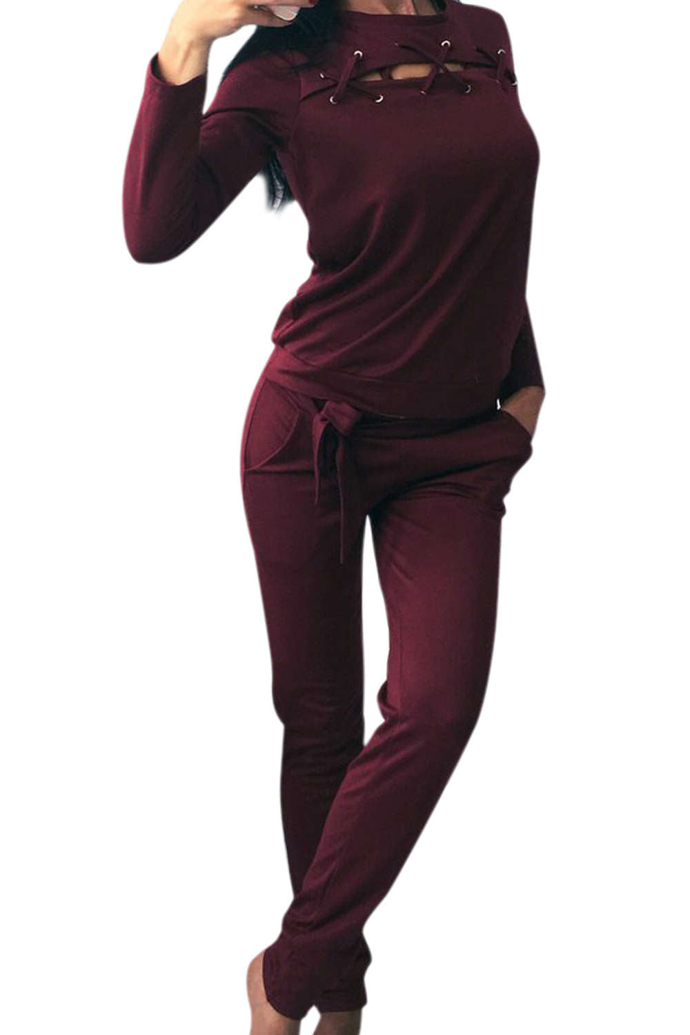 Iyasson Front Cross Design Long Sleeve Two-piece Hoodie