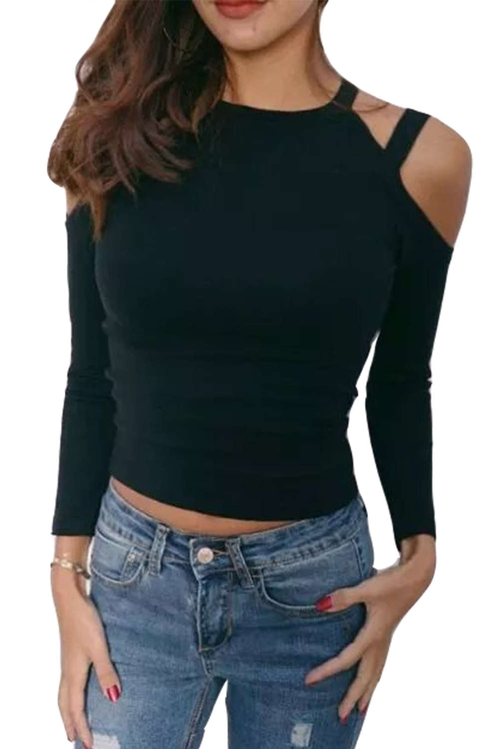 Iyasson Cold-shoulder Bodycon Top Knitwear