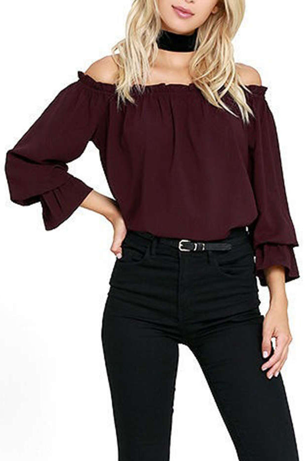 Iyasson Ruffled Edging Off-the Shoulder Top