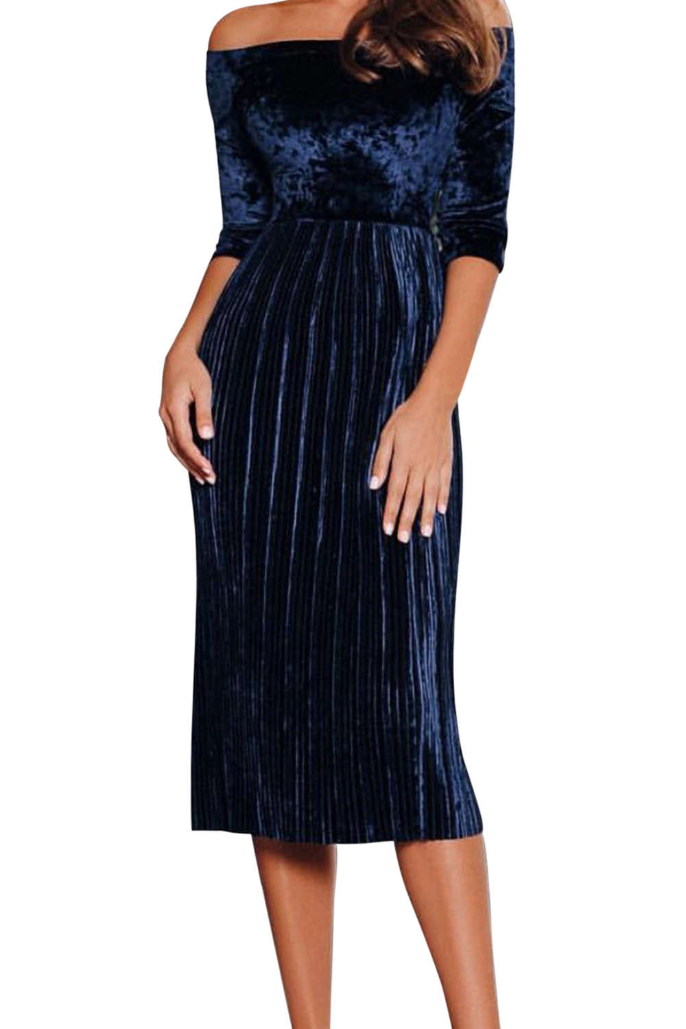 Iyasson Off-the-Shoulder Velvet Dress