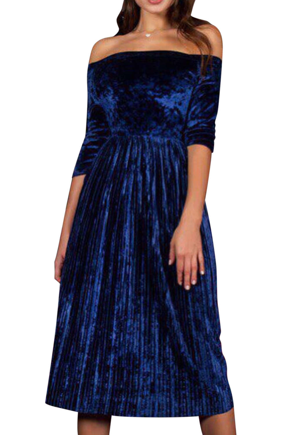 Iyasson Off-the-Shoulder Velvet Dress