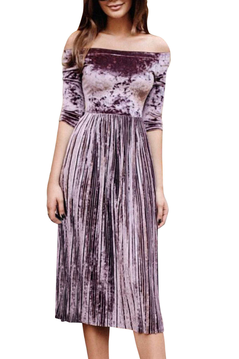 Iyasson Off-the-Shoulder Velvet Dress