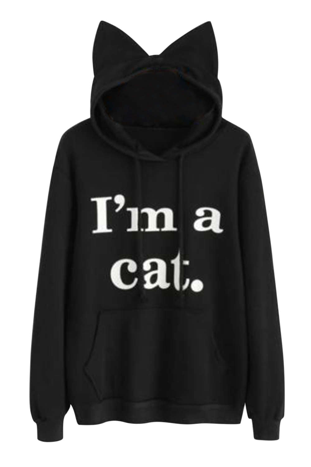 Iyasson Black Hoodie With Cute Cat Ear Silhouette Hood