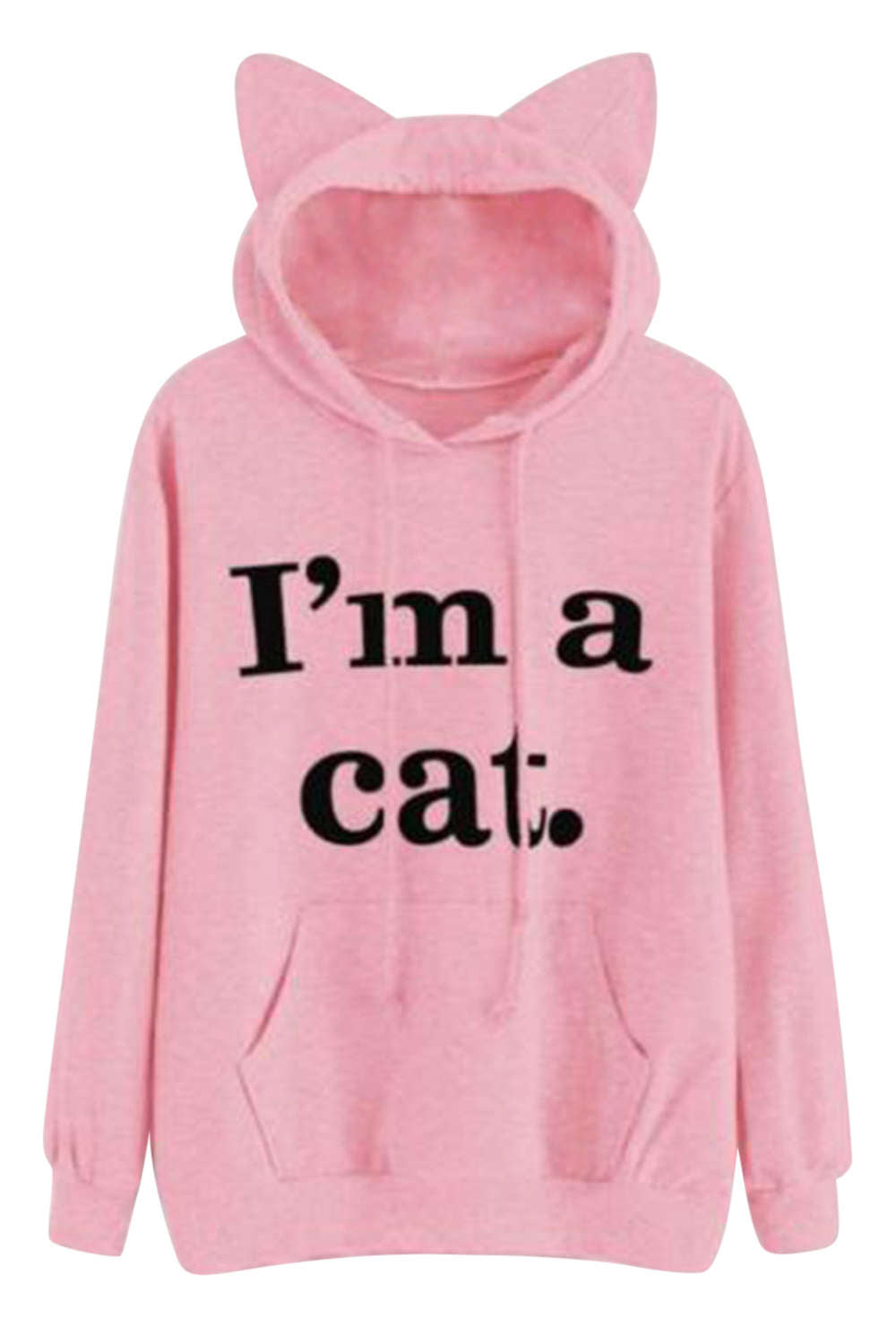Iyasson Black Hoodie With Cute Cat Ear Silhouette Hood