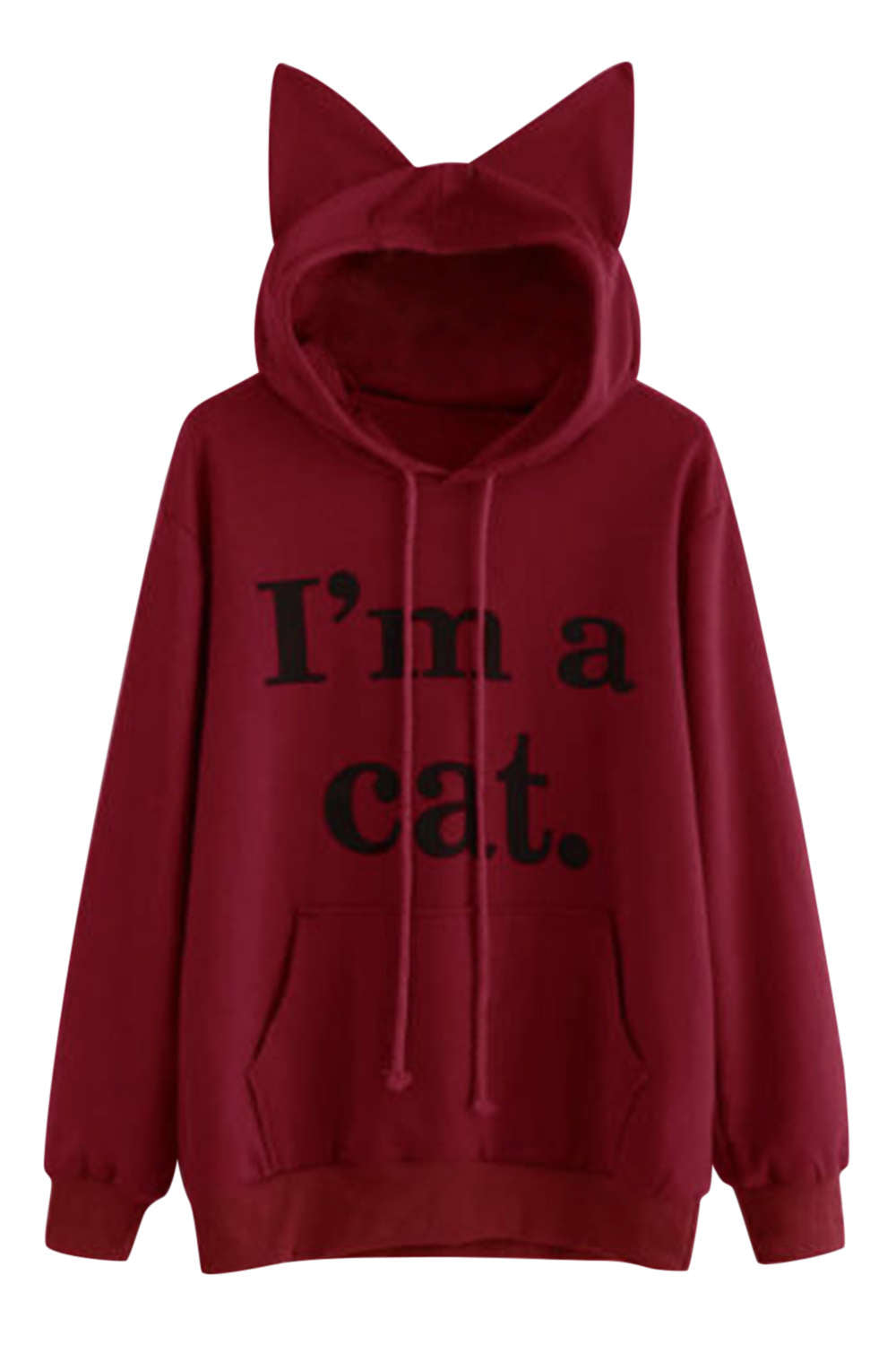Iyasson Black Hoodie With Cute Cat Ear Silhouette Hood