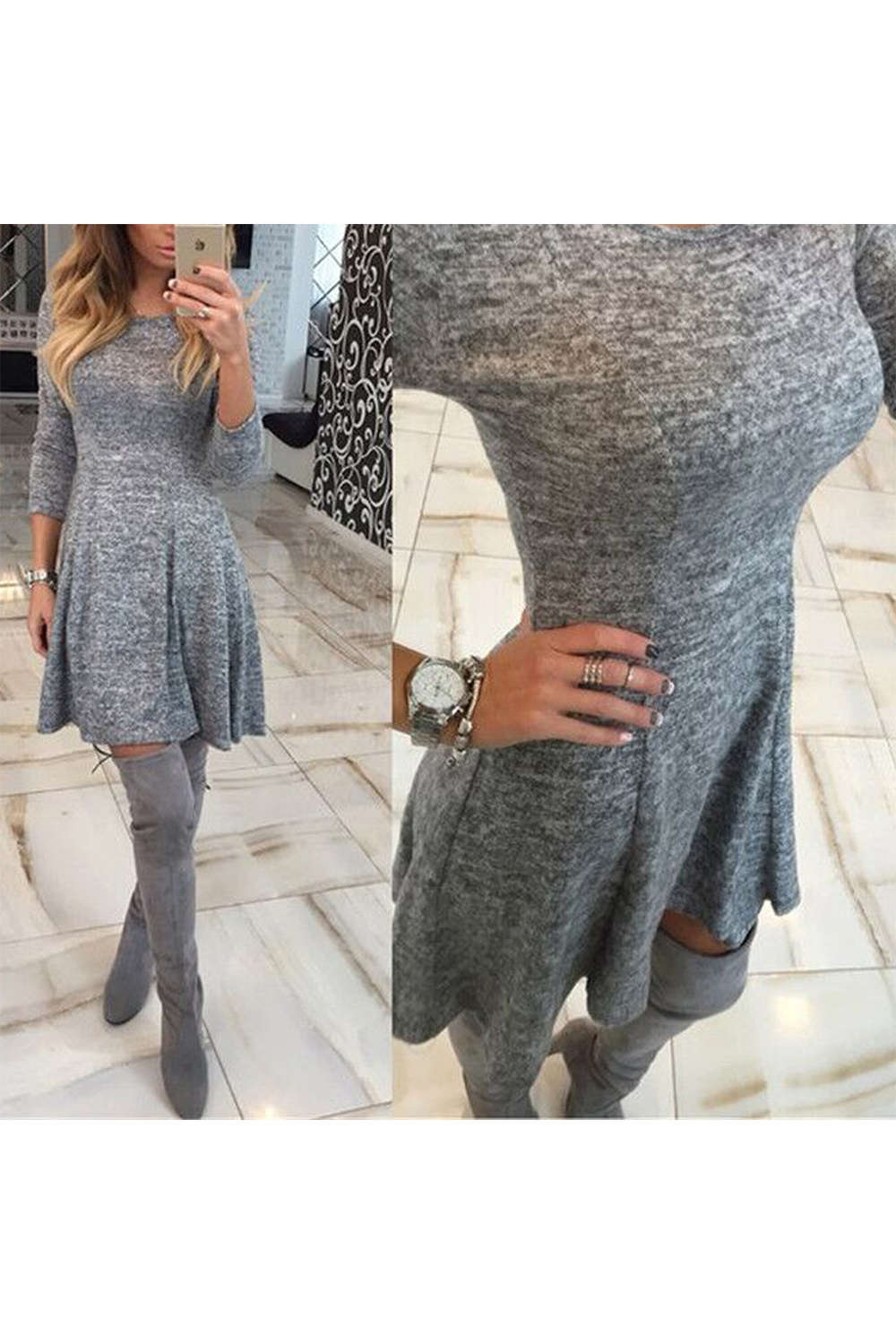 Iyasson Long Sleeve T-shirt Dress