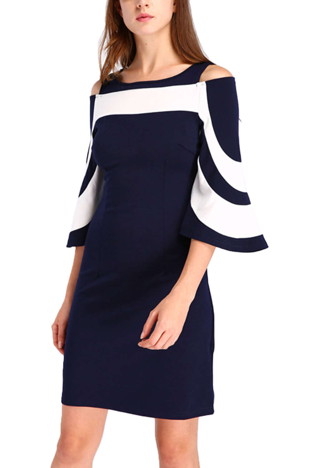 Iyasson Black/White Cold shoulder A-Line Dress