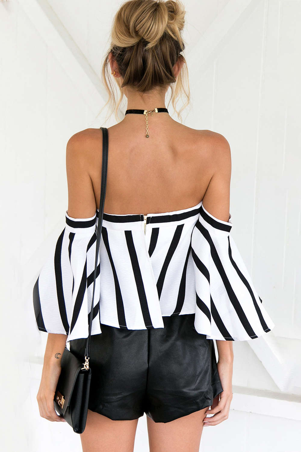 Iyasson Striped Off-the-shoulder Silhouette Top