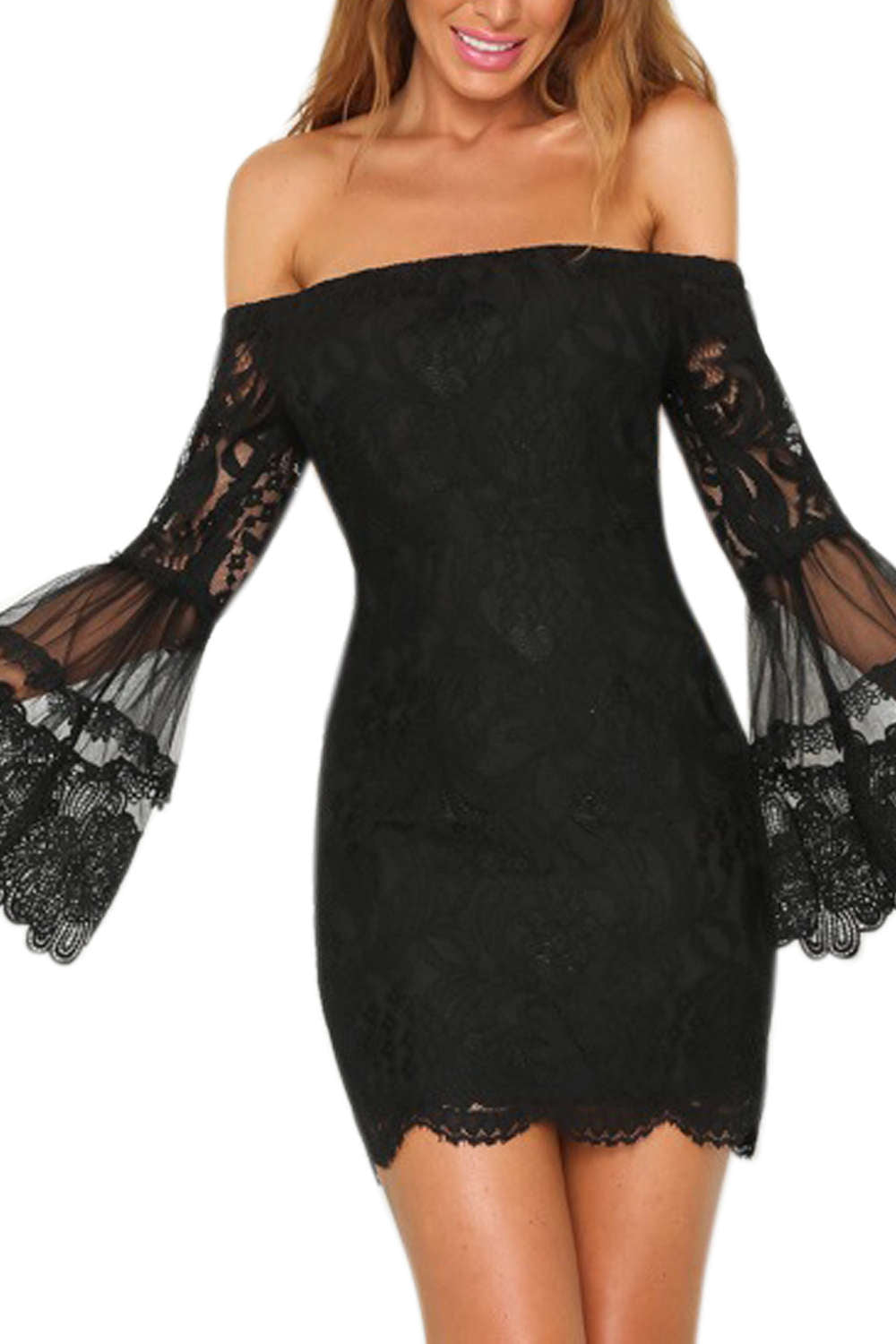 Iyasson Women's Off the Shoulder Bell Sleeves Dress