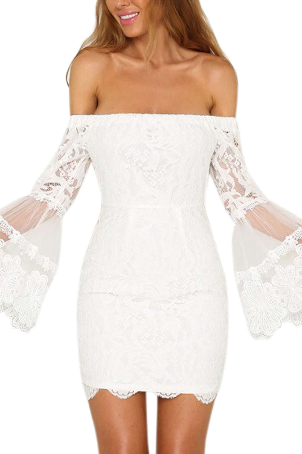 Iyasson Women's Off the Shoulder Bell Sleeves Dress