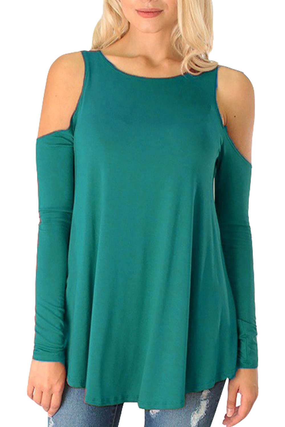 Iyasson Women's Long Sleeve Cold-Shoulder T-Shirt