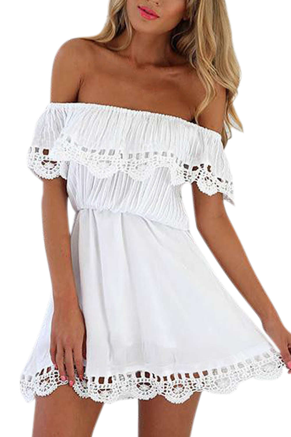 Iyasson Lace Off Shoulder Mini Casual Dress