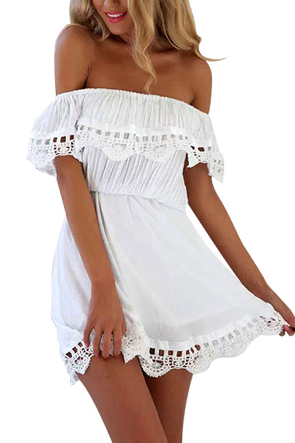 Iyasson Lace Off Shoulder Mini Casual Dress
