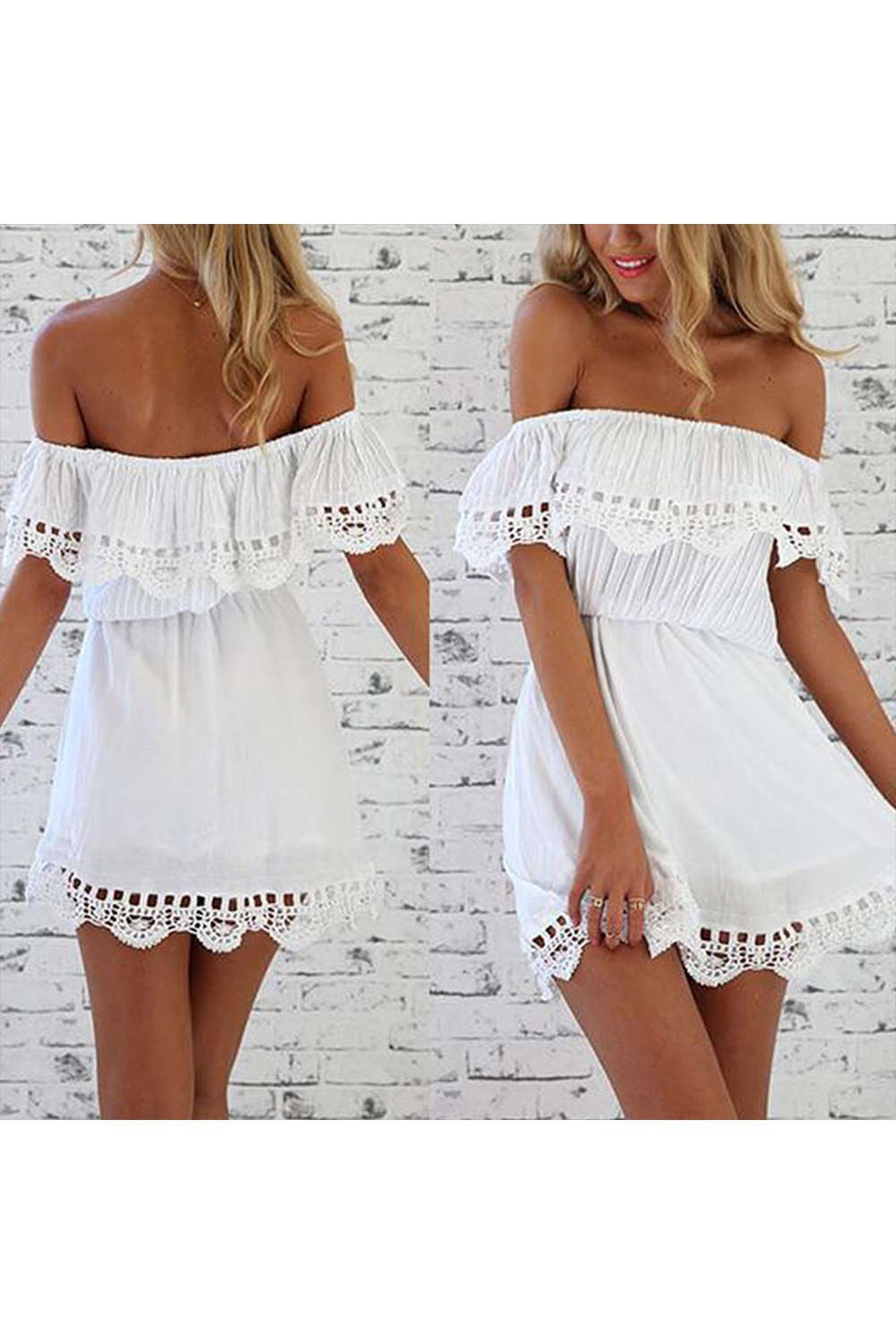 Iyasson Lace Off Shoulder Mini Casual Dress