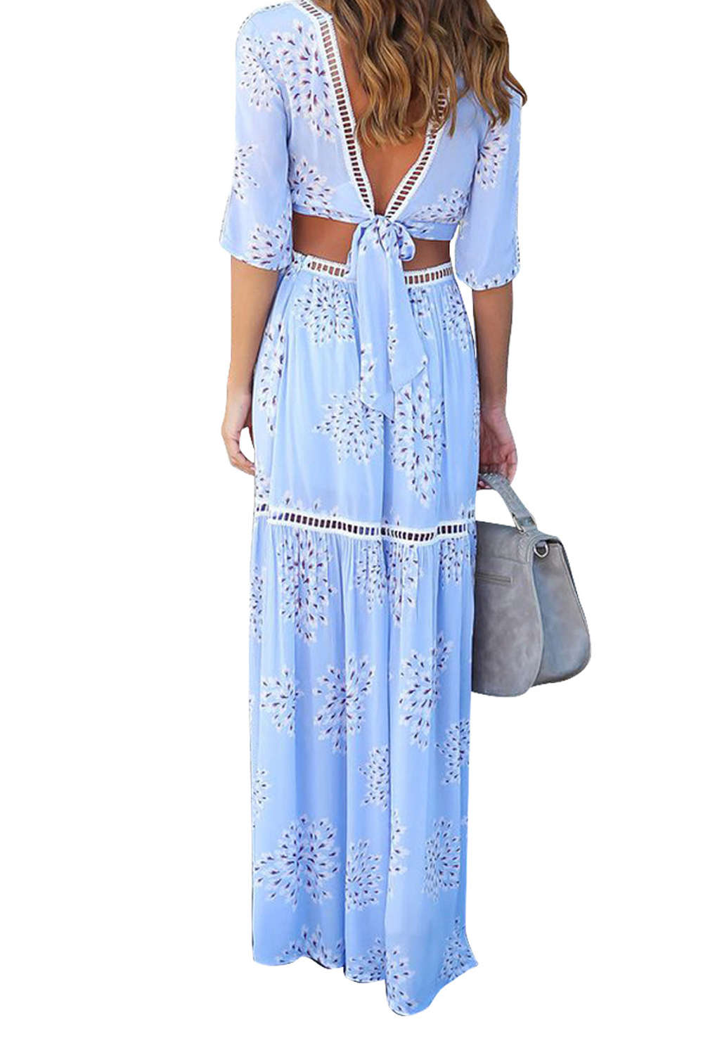 Iyasson Printed Beach Summer Two Piece Maxi Dress