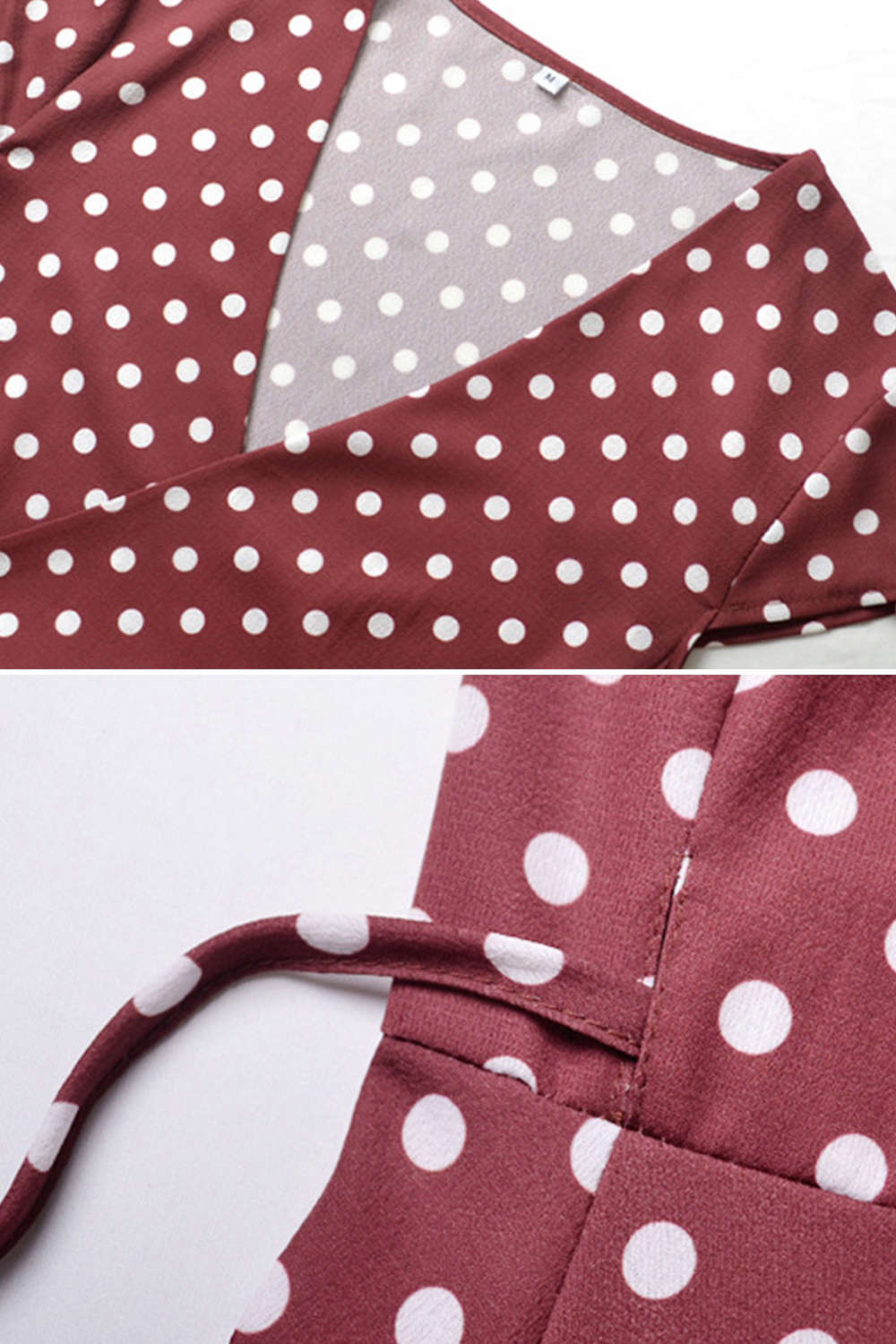 Iyasson Vintage Cross V-neck Polka Dots Wrap Dress