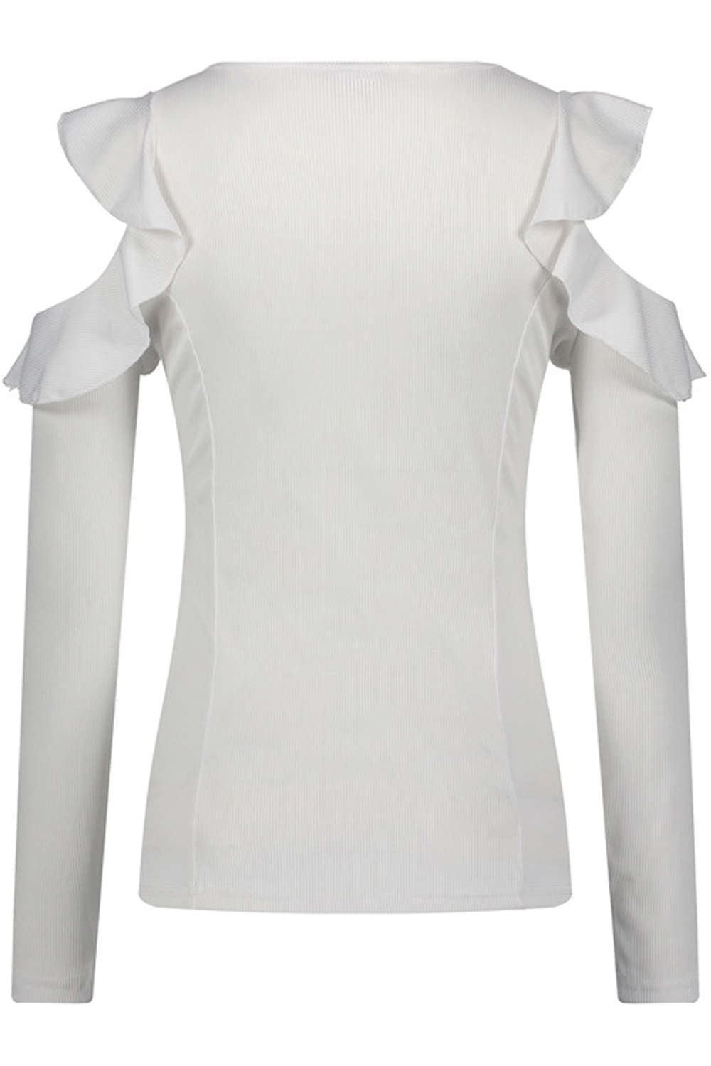 Iyasson Women Round Neck Cold-Shoulder Ruffle T Shirt