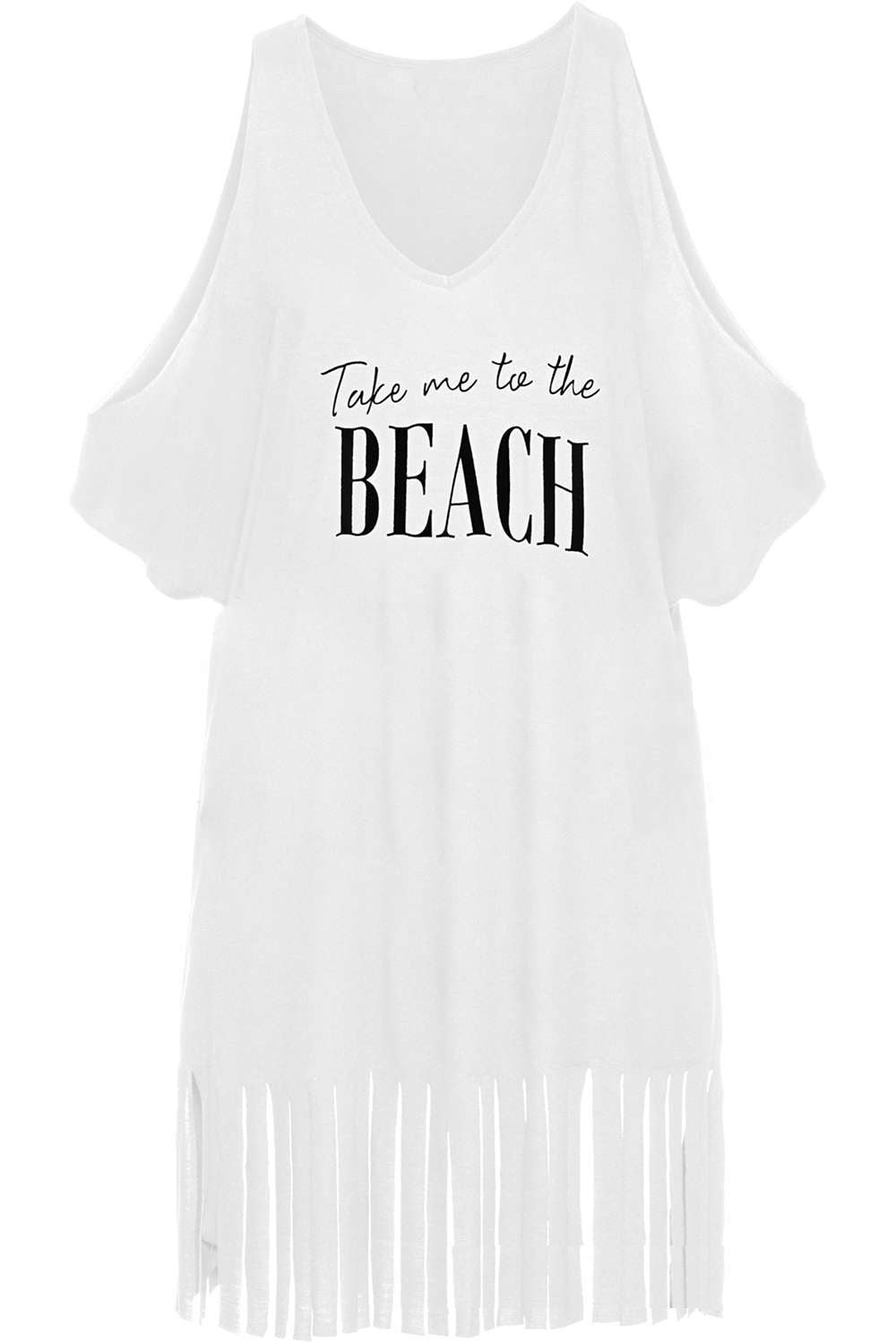 Iyasson Cold Shoulder V-neck Tassel Swim Cover-Up Dress