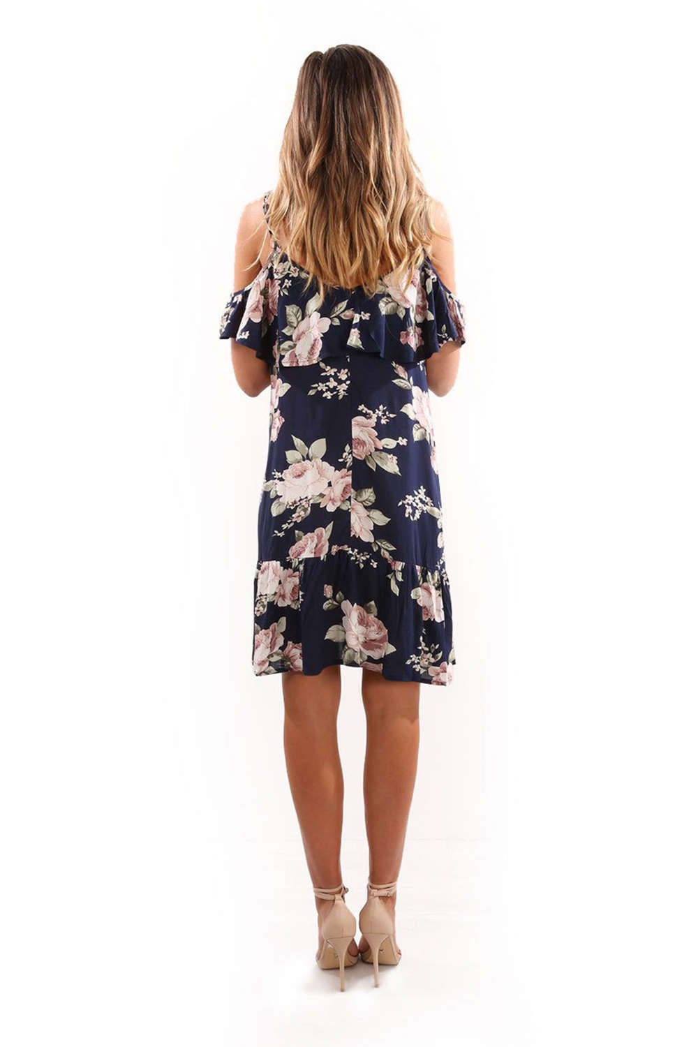 Iyasson Floral Printed Off Shoulder Ruffle Sleeves Mini Dress