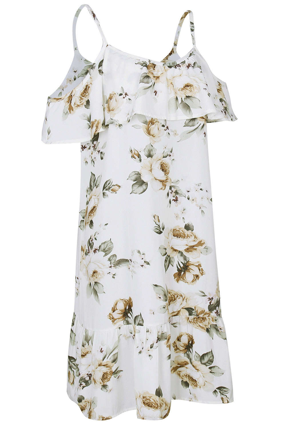 Iyasson Floral Printed Off Shoulder Ruffle Sleeves Mini Dress