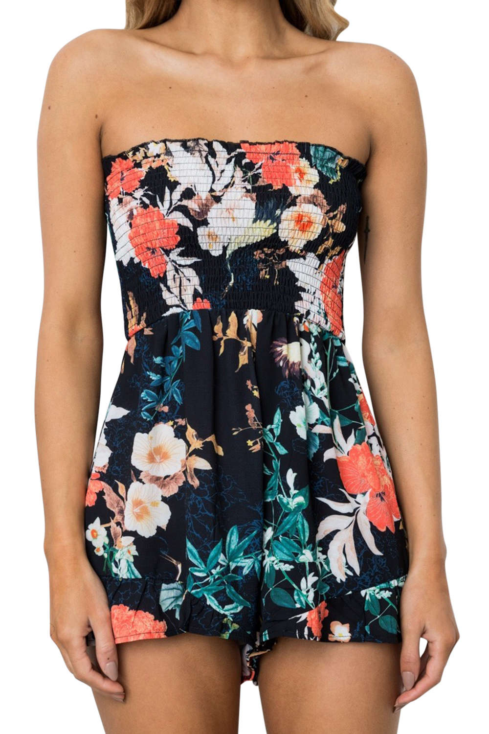 Iyasson Women Sleeveless Off Shoulder Floral Short Rompers
