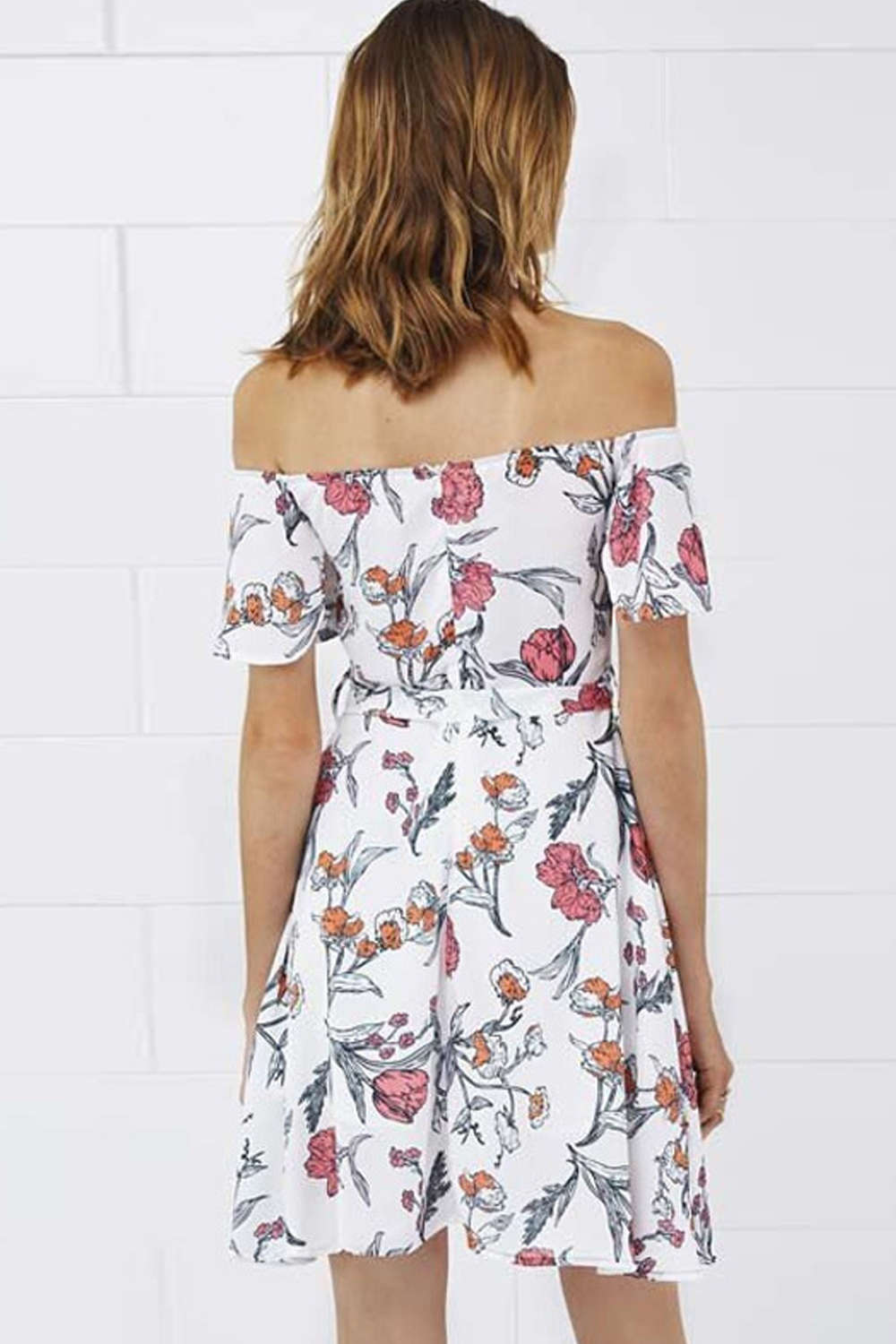 Iyasson Floral Printing Off Shoulder dress