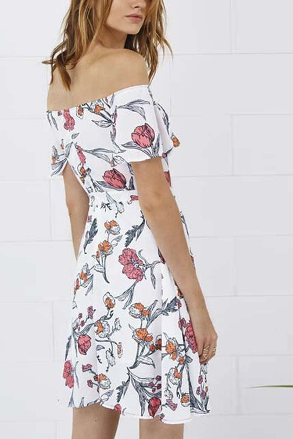 Iyasson Floral Printing Off Shoulder dress