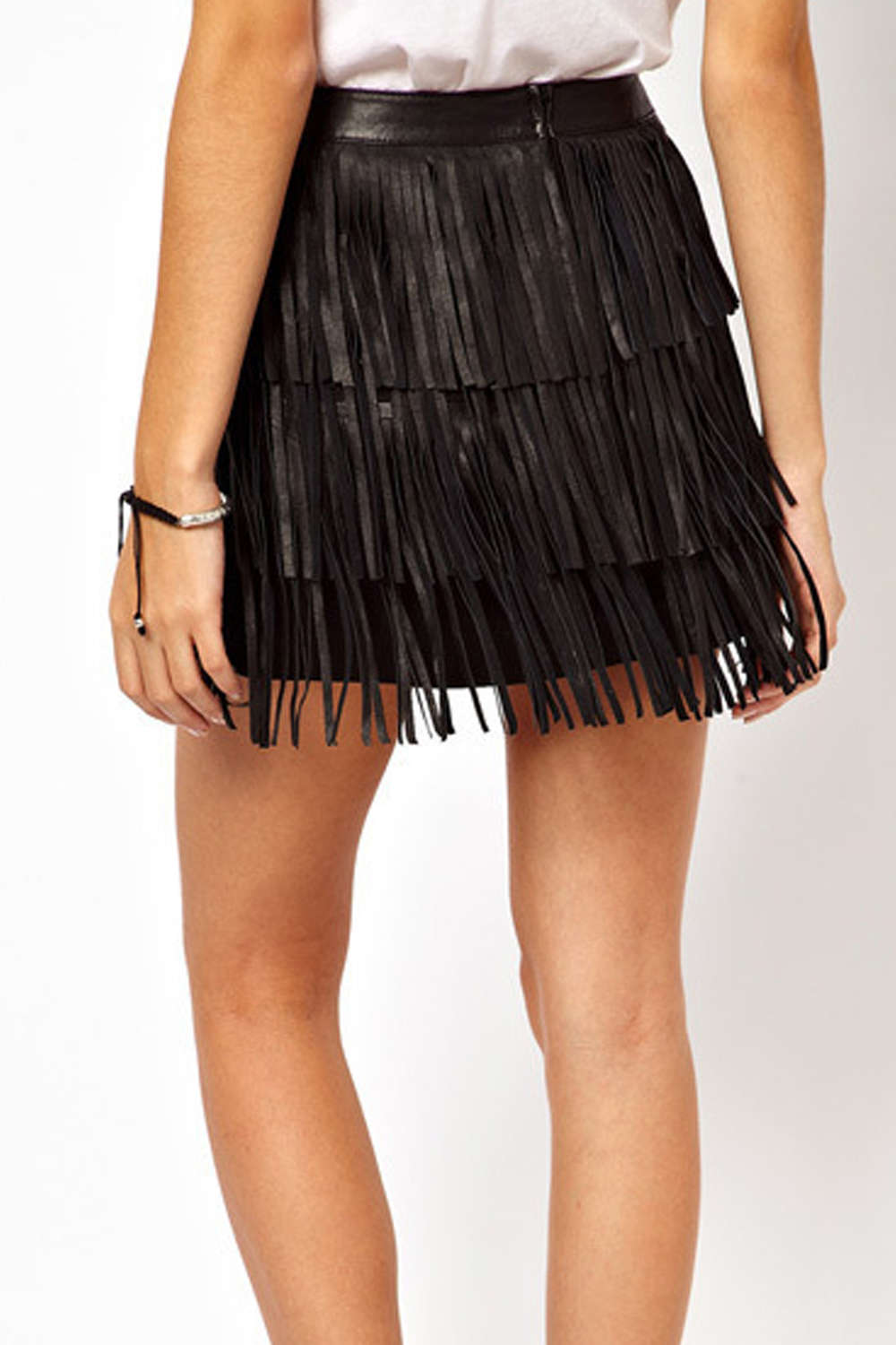 Iyasson Tassel Tiered Faux Leather Mini Skirt