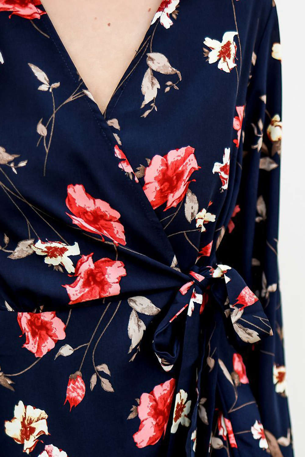 Iyasson Floral Tie Wrap Long Sleeve Blouse