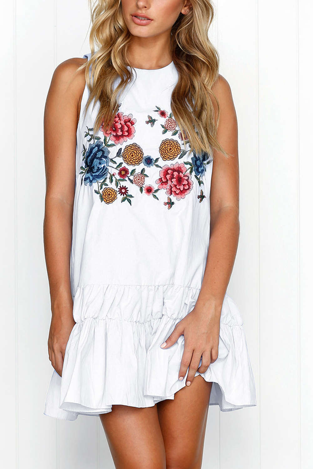 Iyasson Peplum Hem Sleeveless Floral Dress