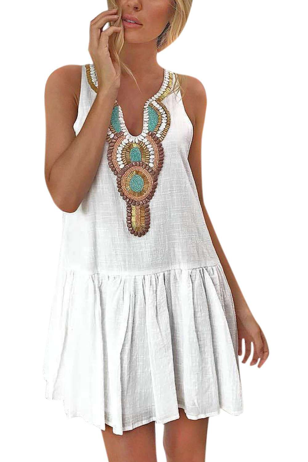 Iyasson Cute Peplum Hem Floral Tent Dress