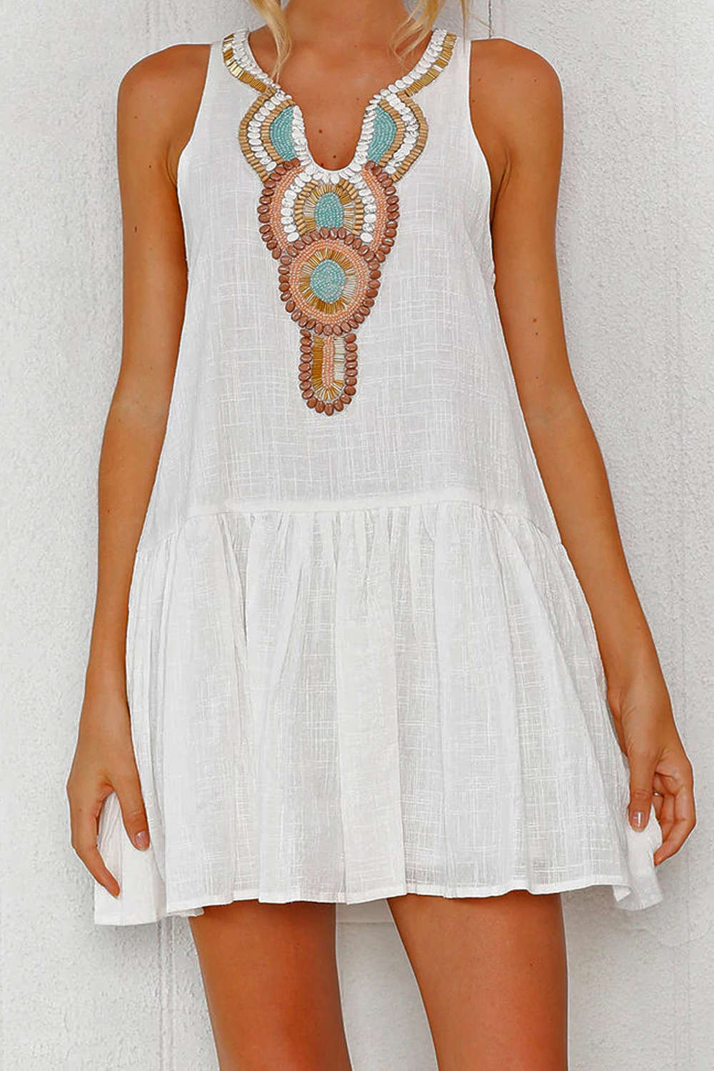 Iyasson Cute Peplum Hem Floral Tent Dress