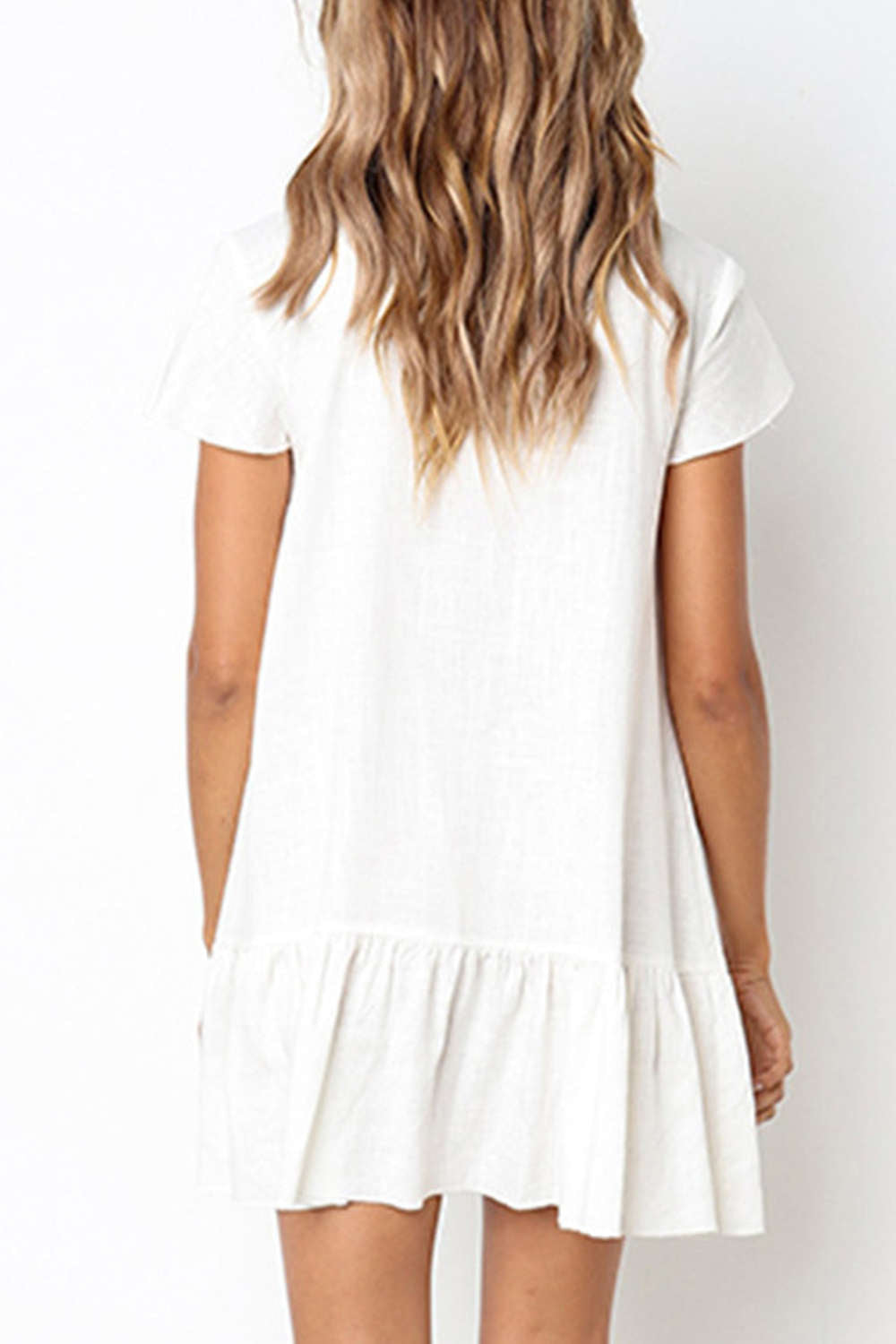 Iyasson Frill Hem Button Through V-neck Dress