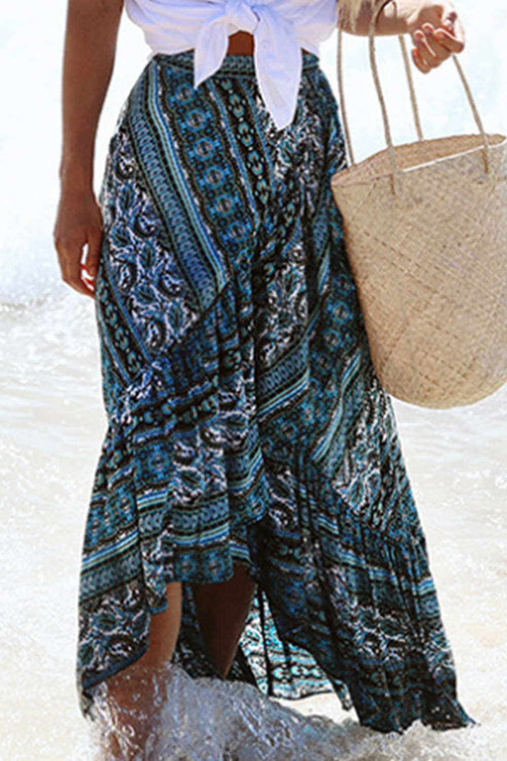 Iyasson Womens Bohemian Faux Wrap Skirt