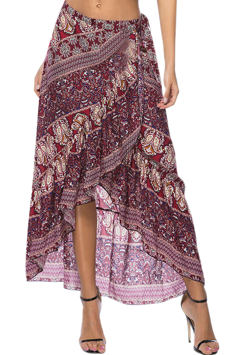 Iyasson Womens Bohemian Faux Wrap Skirt