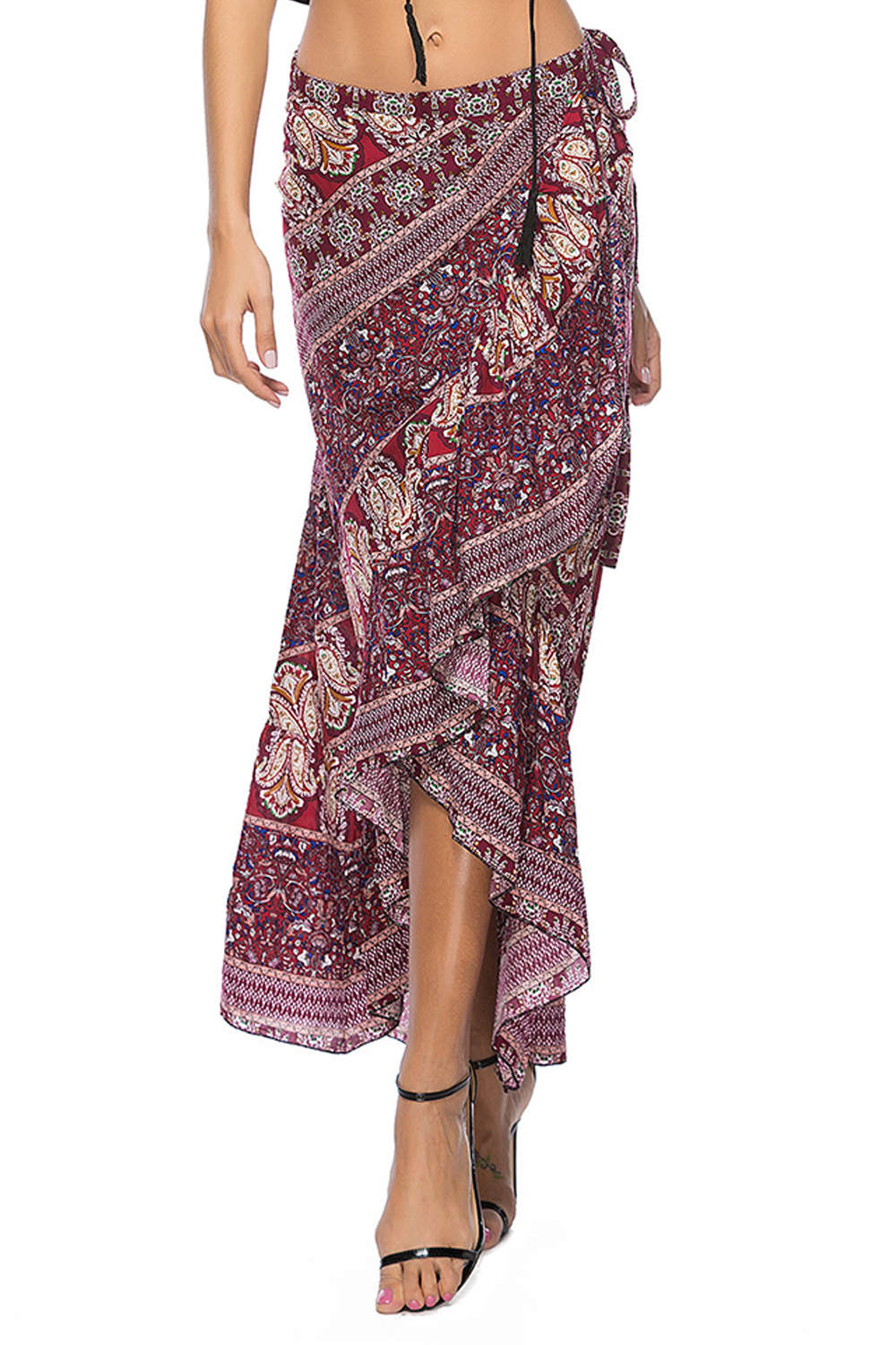 Iyasson Womens Bohemian Faux Wrap Skirt