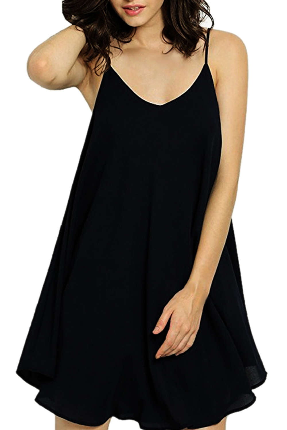 Iyasson Women Solid Color Sleeveless Short Dress