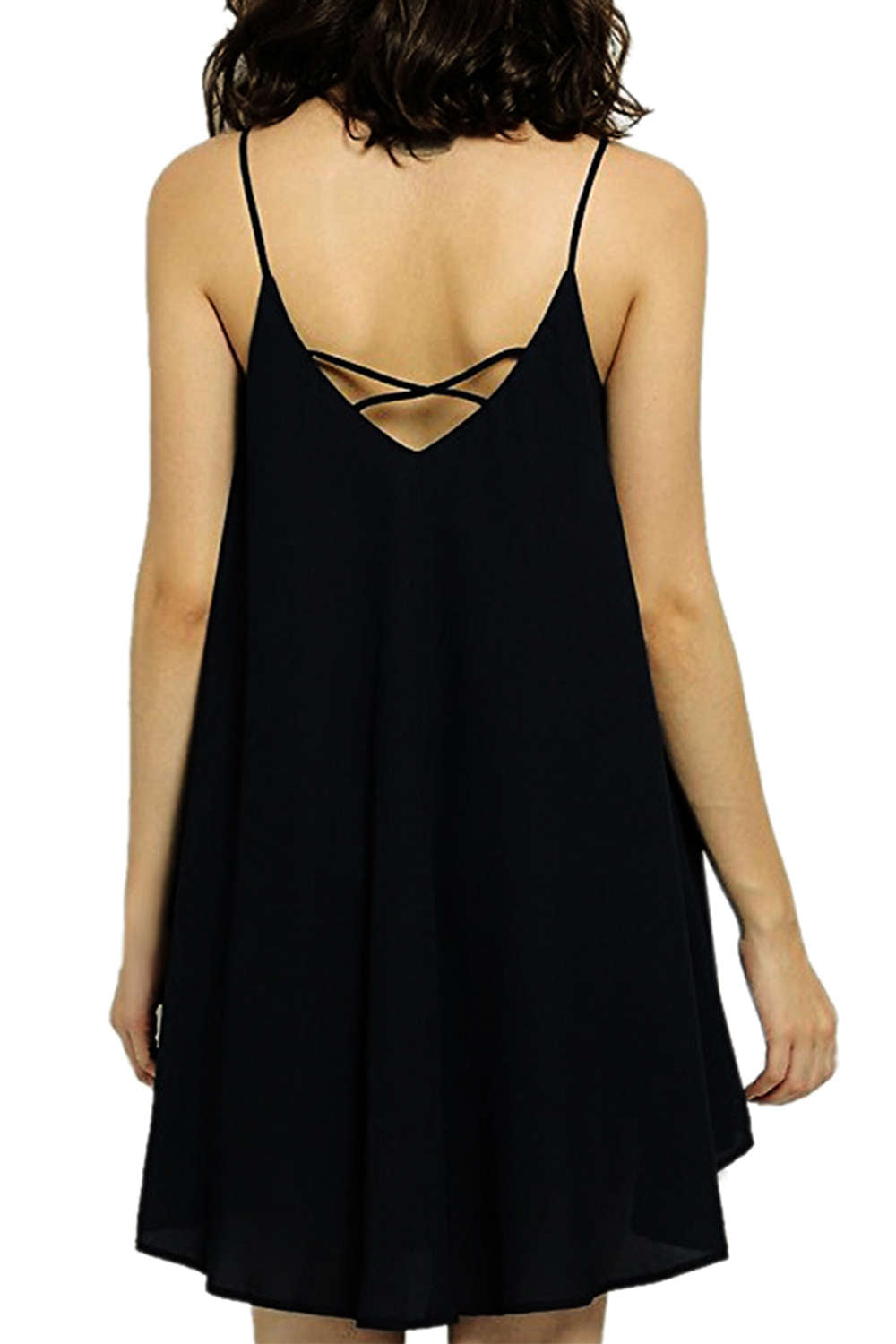 Iyasson Women Solid Color Sleeveless Short Dress