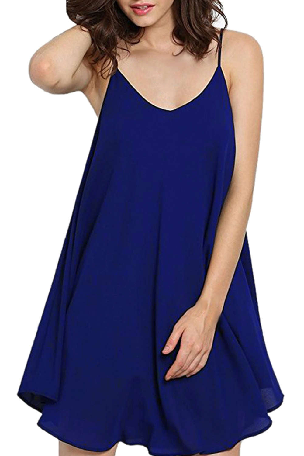 Iyasson Women Solid Color Sleeveless Short Dress