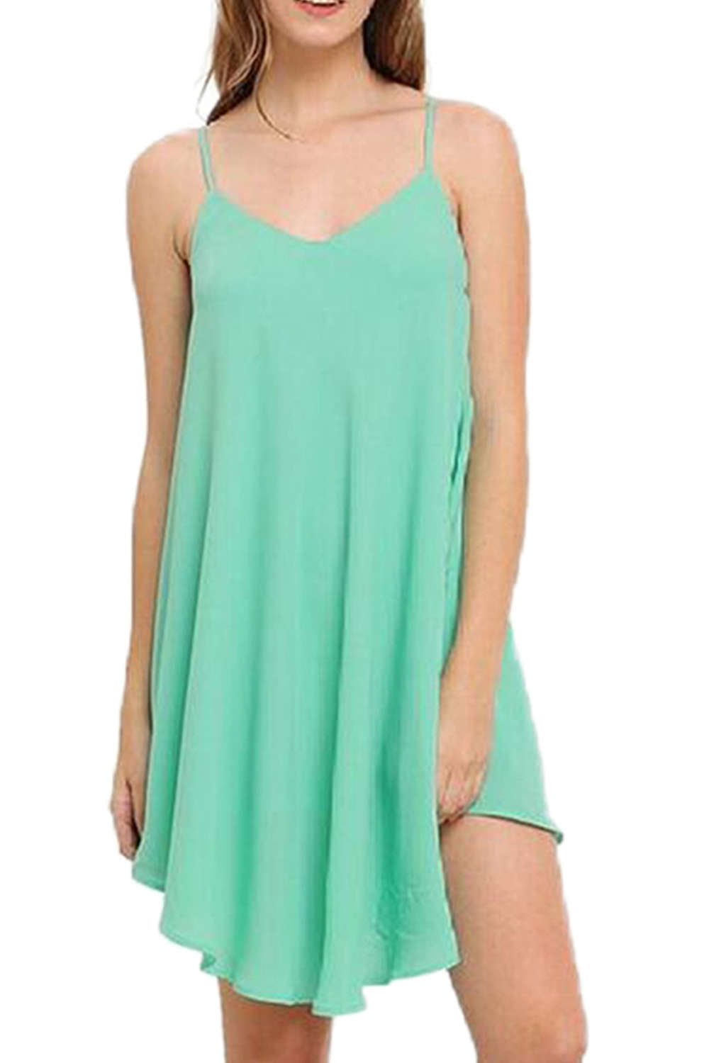 Iyasson Women Solid Color Sleeveless Short Dress