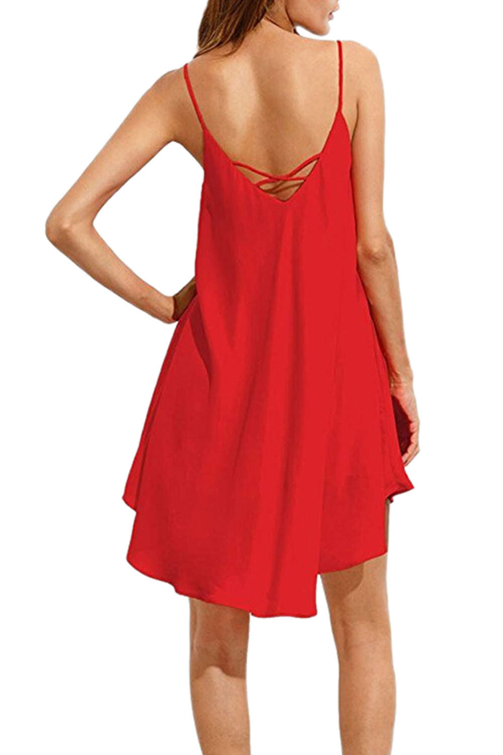 Iyasson Women Solid Color Sleeveless Short Dress