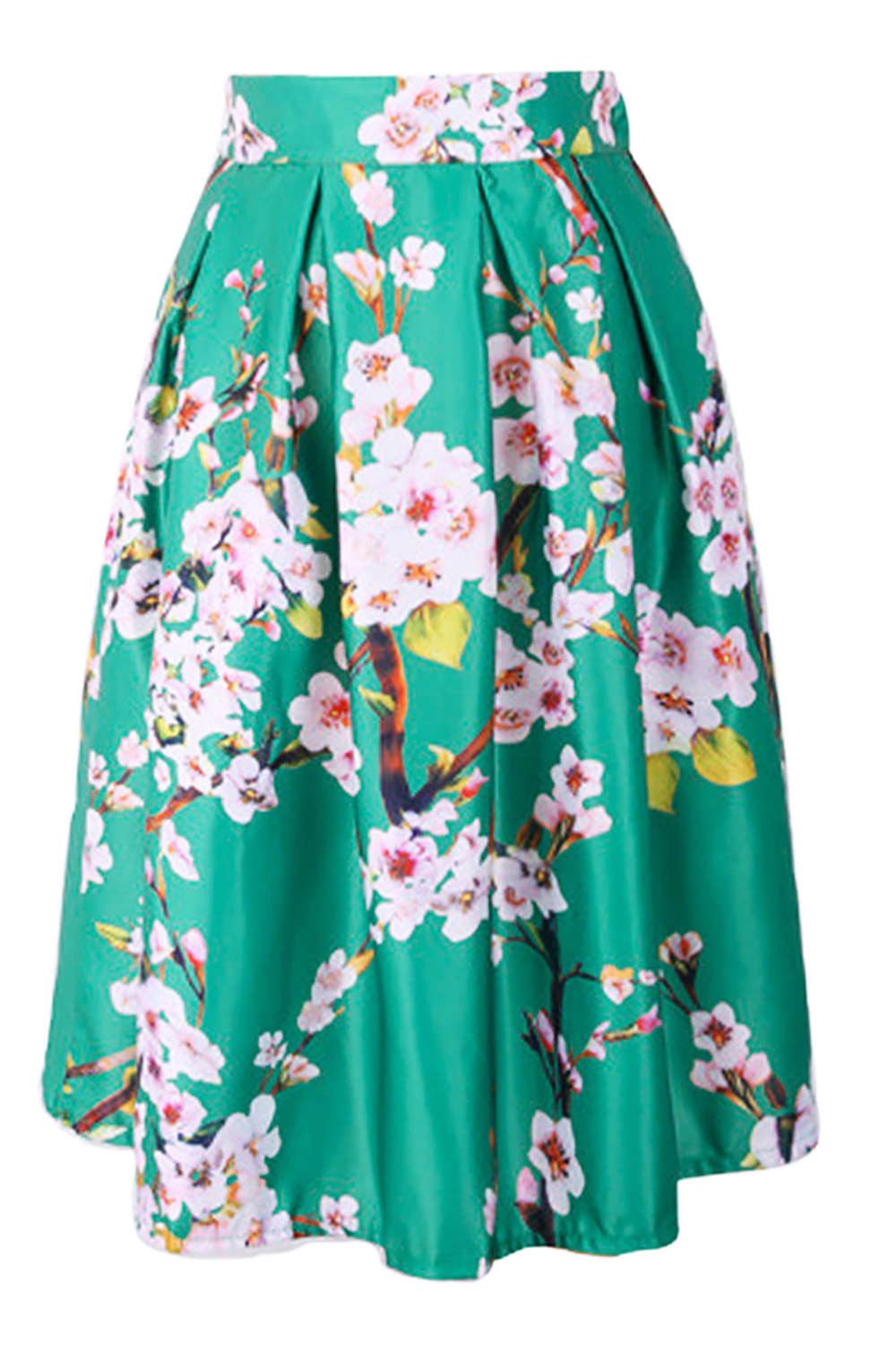 Iyasson Women's Elastic High Waist Flare Pleated A Line Midi Skirt